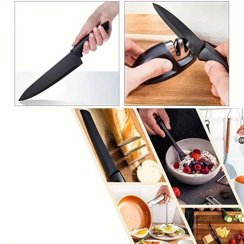 Kitchen knife 7-piece set, black professional stainless steel chef's knife with holder set home rust-proof and sharp meat cutter