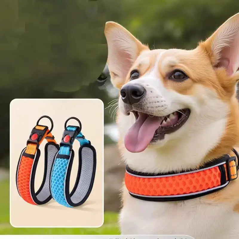 Dog Collar, Adjustable Soft Pet Collar with Escape-Proof Locking Buckle, Breathable Honeycomb Net Design for Small Large Dogs