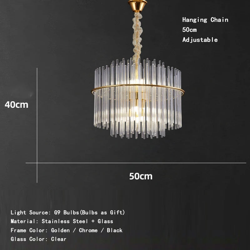 Living Room Ceiling Chandeliers Glass Rods Lamp Round Lighting Fixtures Modern Home Luxury Lustre Foyer Big Hanging Light Gold