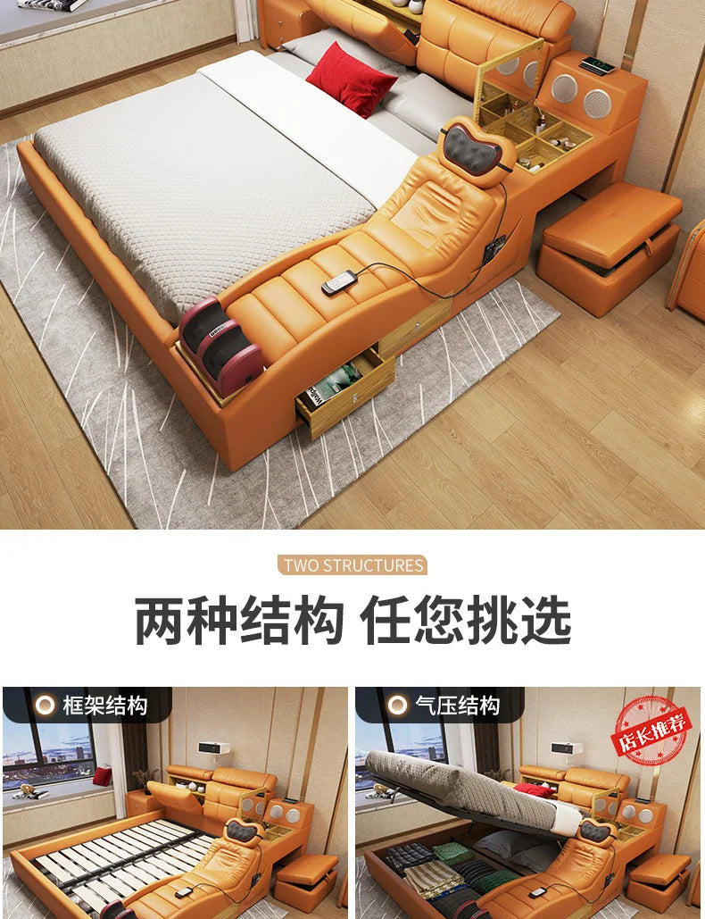 Master Girl Bedroom Double Bed Unique Queen Size Smart Multifunctional Double Bed Salon Modern Cama Matrimonial Room Furniture
