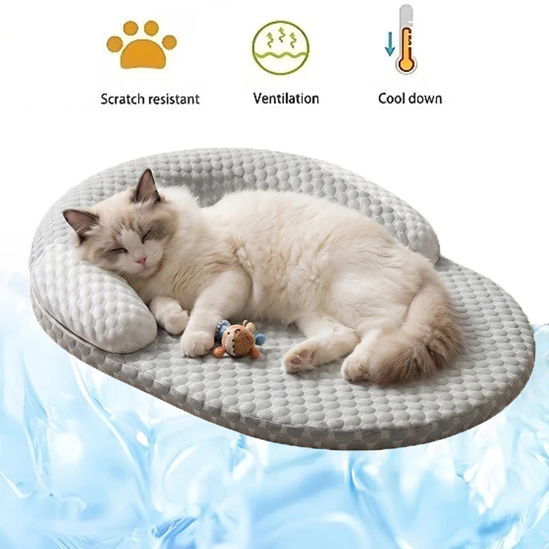 Cooling Dog Bed Summer Ice Silk Cat Mat Oval Pet Nest Breathable Heat Dissipation Cooling Pad for Small Medium Large Dogs Cats
