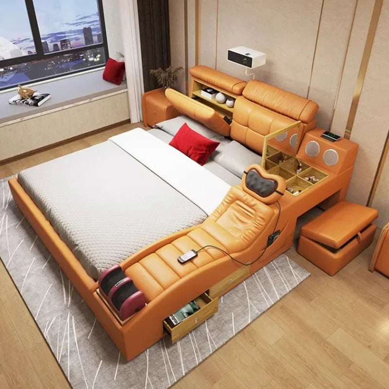 Master Girl Bedroom Double Bed Unique Queen Size Smart Multifunctional Double Bed Salon Modern Cama Matrimonial Room Furniture