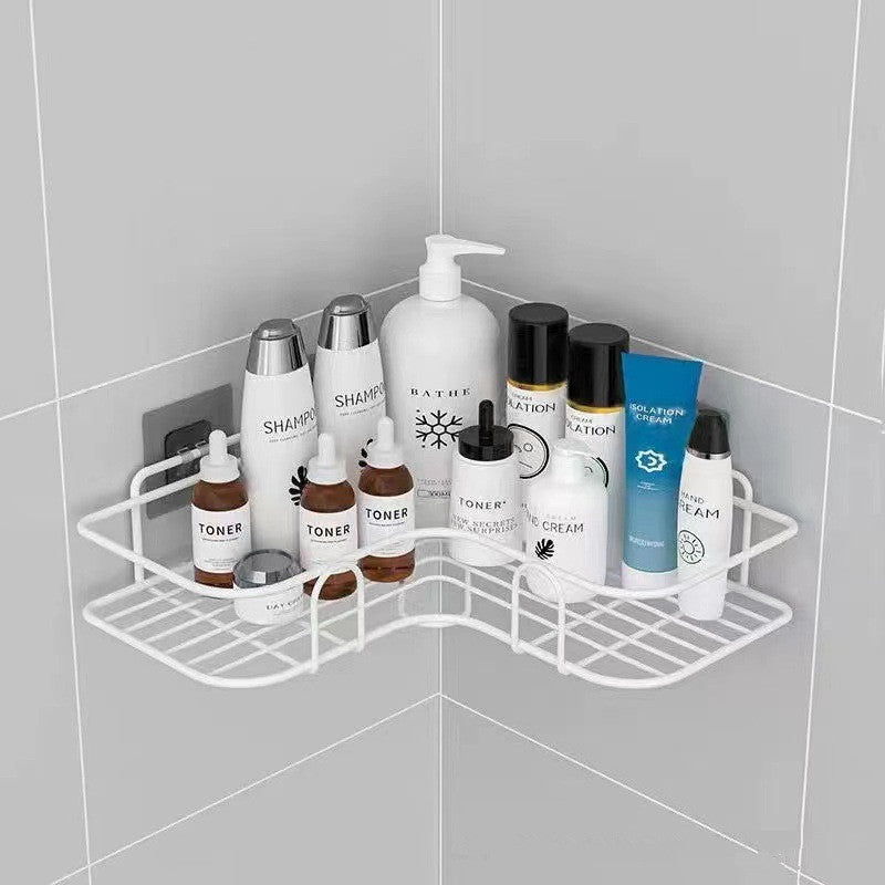 Bathroom Corner Storage Shelves Wall Mounted Rack Shampoo Holder Iron Shower Drain Basket Punch-Free Organizer Bath Accessories