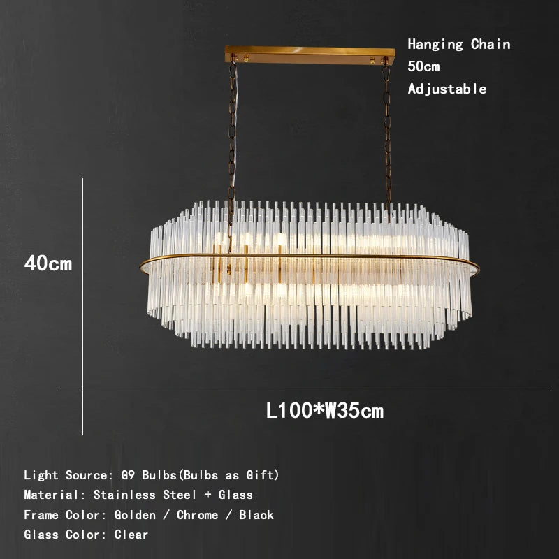 Living Room Ceiling Chandeliers Glass Rods Lamp Round Lighting Fixtures Modern Home Luxury Lustre Foyer Big Hanging Light Gold