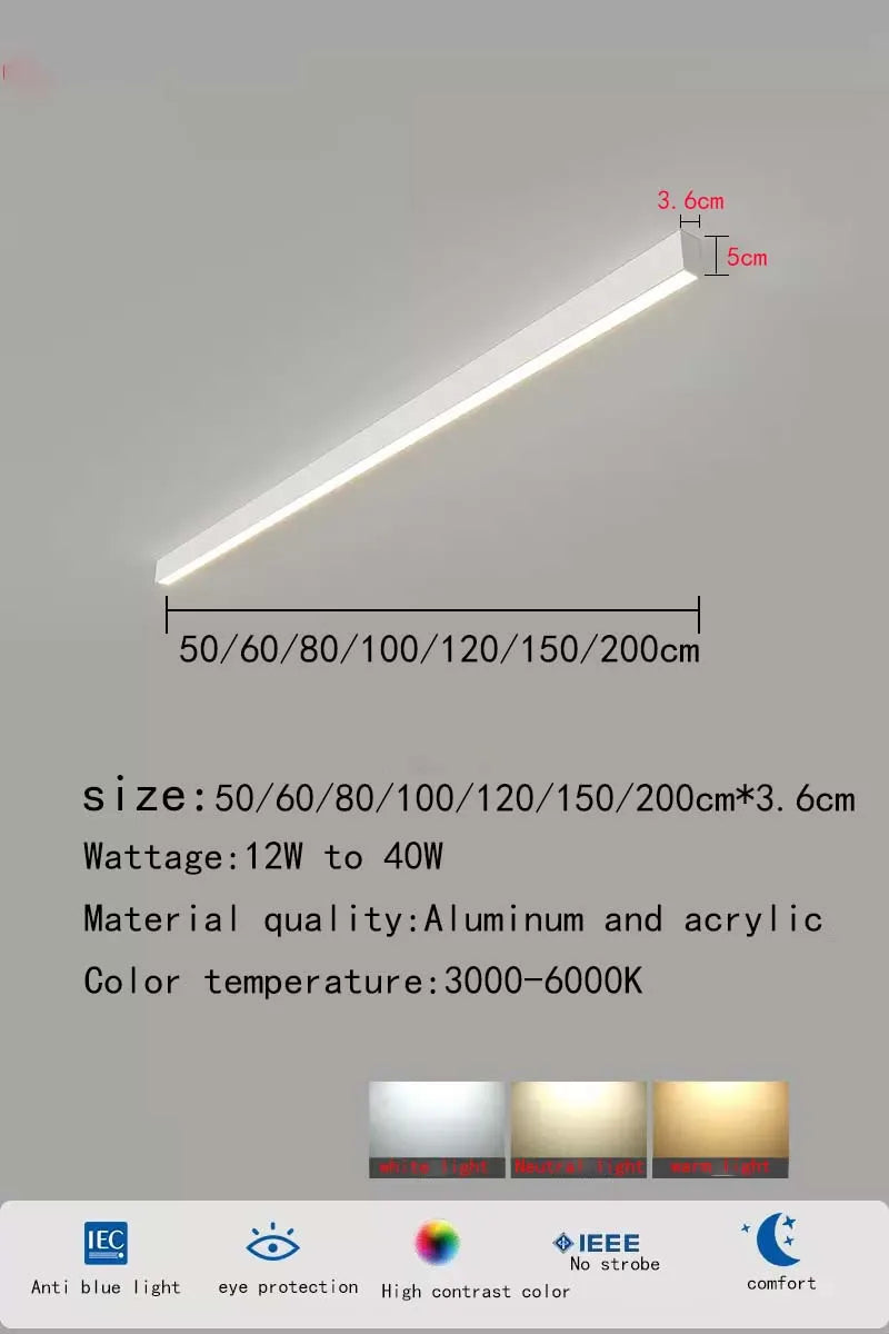 Minimalist Living Room, Bedroom, Balcony, No Main Light, Background Wall Lighting, Long Strip Exposed Linear LED Ceiling Light