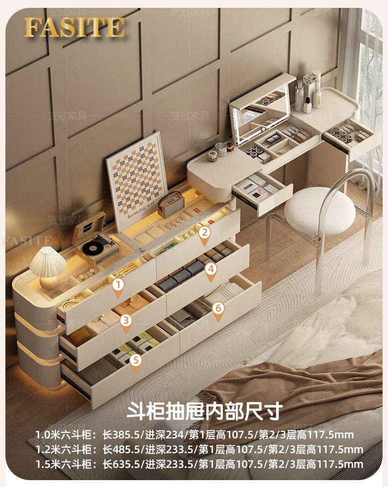 Bedroom integrated very narrow flip retractable storage cream wind French bedside cabinet