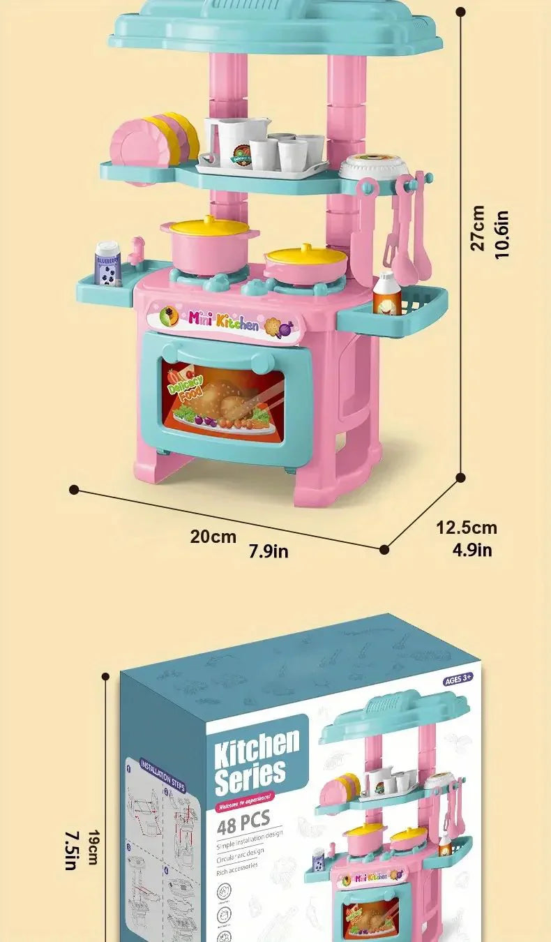 Mini Kitchen Counter Play Set DIY Simulated Cooking Food Tableware Play House Role Play Pretend Game Toy Gift Kid Boy Children