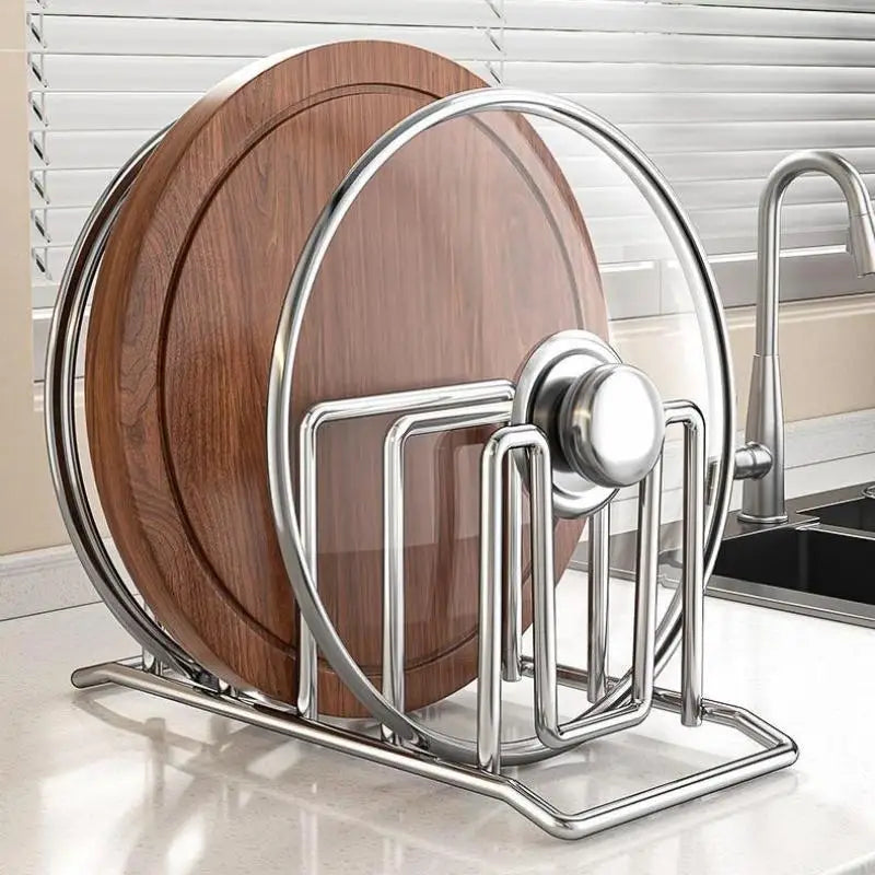 Kitchen Storage Solution Rustproof Pot Lid Rack Stainless Steel Rack Home Multifunctional Chopping Board Organizer