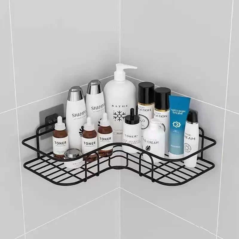 Bathroom Corner Storage Shelves Wall Mounted Rack Shampoo Holder Iron Shower Drain Basket Punch-Free Organizer Bath Accessories