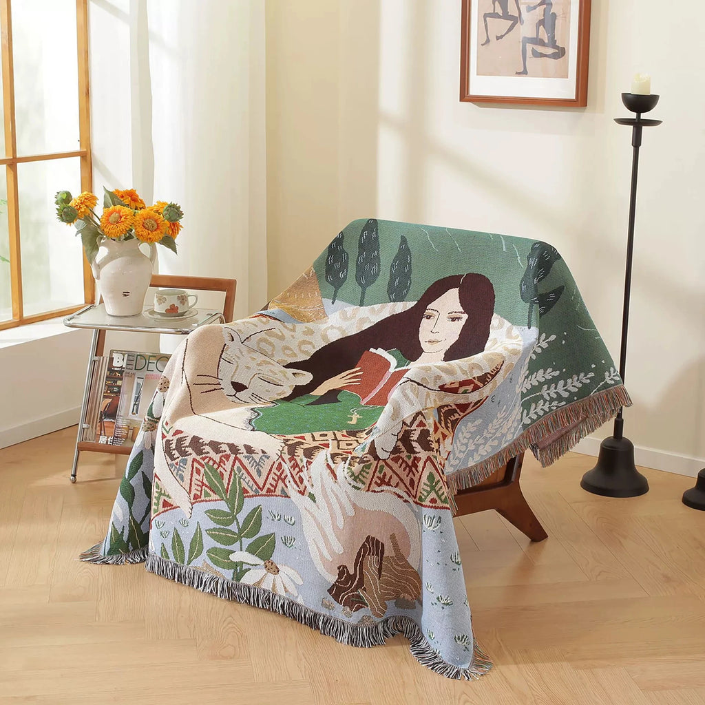 Nordic Style Artist Blankets for Beds Retro Art Bedroom Decoration Tapestry Leisure Ladies Picnic Blanket Outdoor Camping Mat