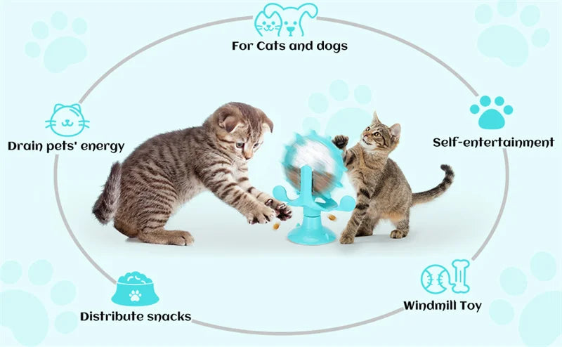 Cat Dog Treat Dispenser Toy - Cat Interactive Feeder Pet Food Toys Feeder 360° Degree Rotating Food Leakage Device Rotate
