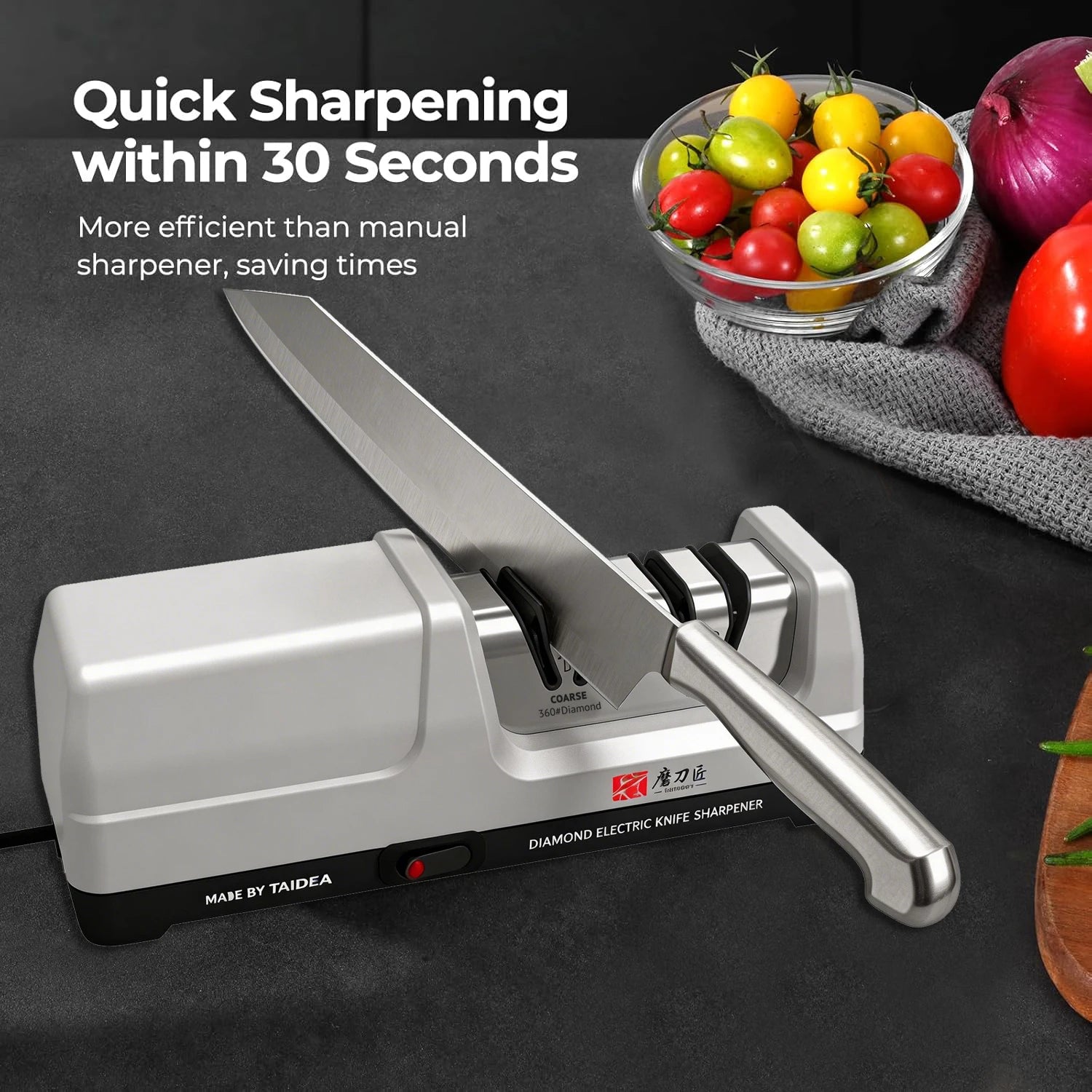 Kitchen Electric Knife Sharpener, 100% Diamond Abrasive, 20° Precision Sharpening, Quickly Restores Blade Sharpness