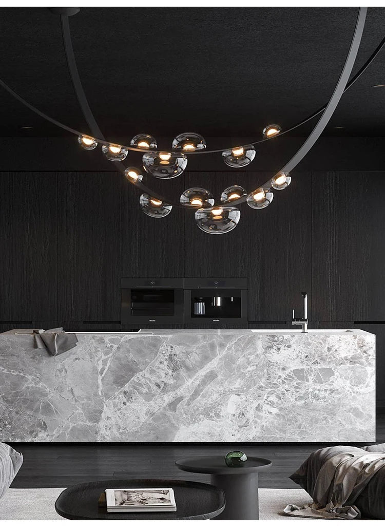 Modern Minimalist Living Room Belt Ceiling Chandelier Creative Villa Restaurant Bar Designer Leather Home Decorative Lights