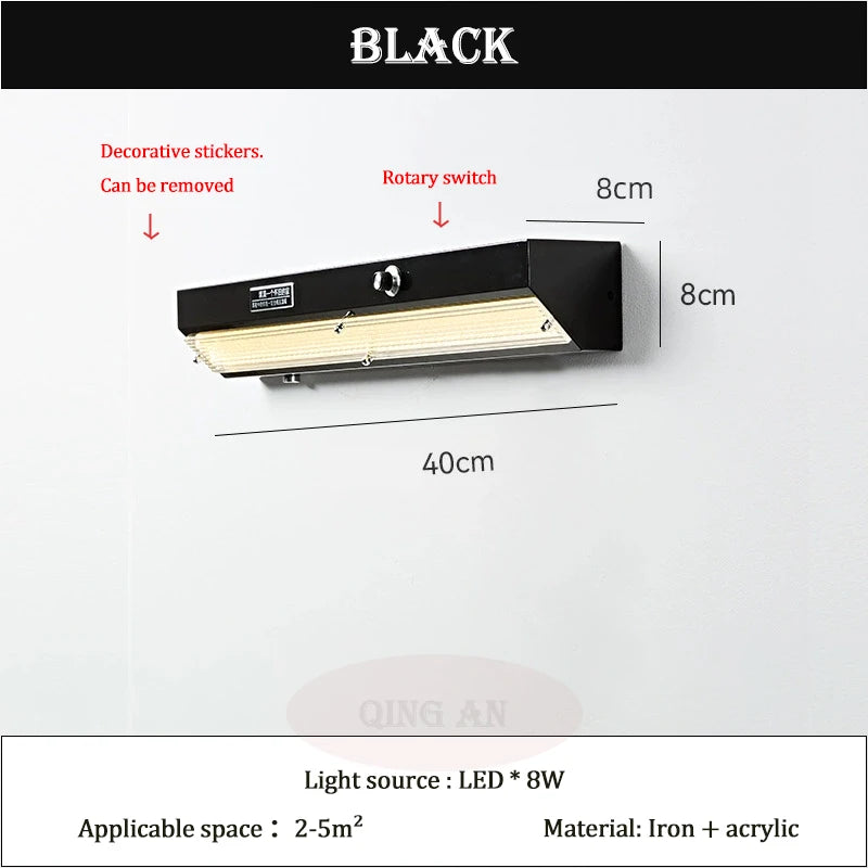 Bedroom Bedside Wall Lamps Children's Room Long Strip Lamp Retro Industrial Style Home Decor Living Room Mirror Front Wall Light
