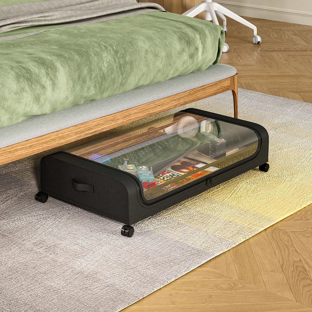 Bed Bottom Storage Box with Wheels Underbed Dust-Proof Organizer for Clothes Shoes Home Bedroom Simple Design Rolling Drawer