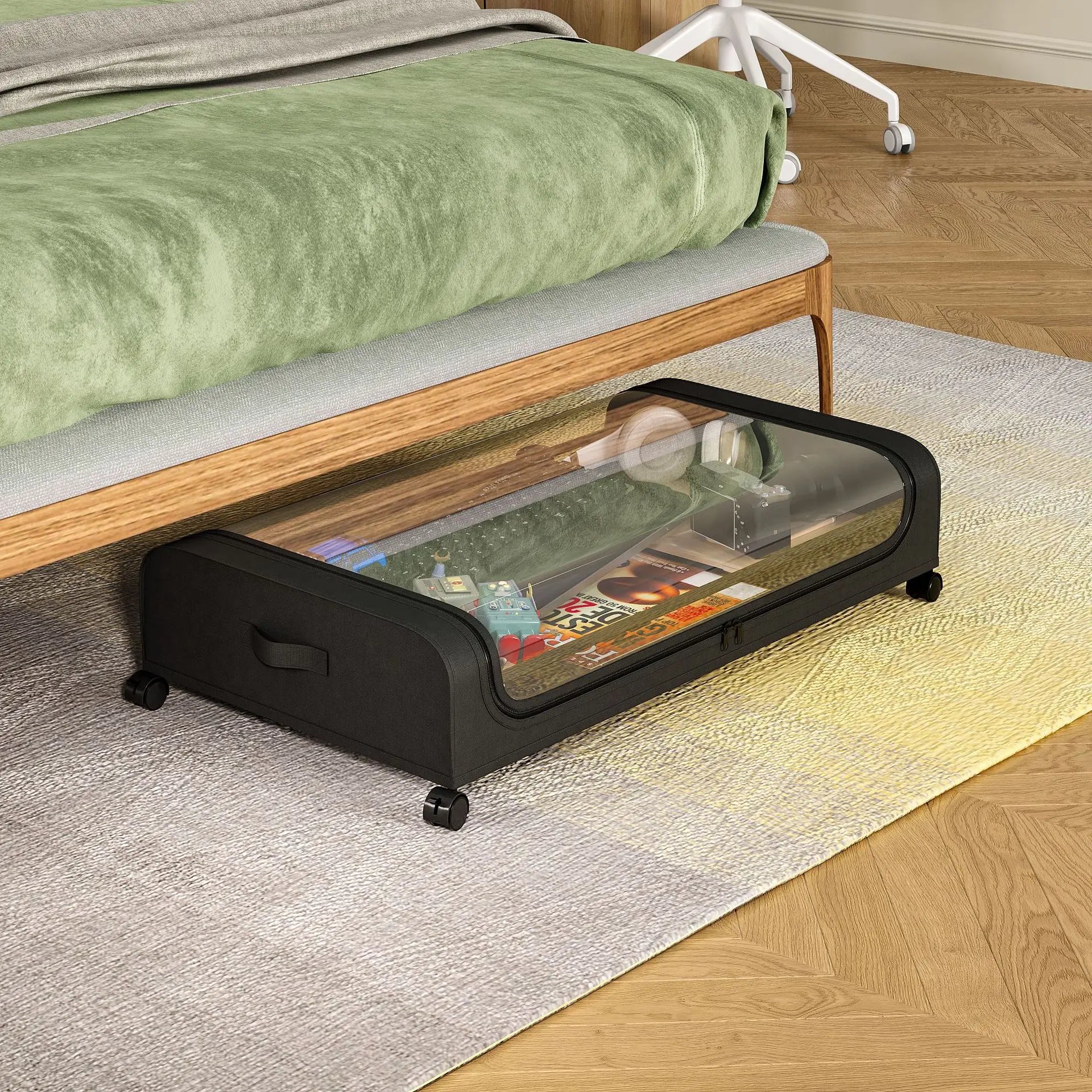 Bed Bottom Storage Box with Wheels Underbed Dust-Proof Organizer for Clothes Shoes Home Bedroom Simple Design Rolling Drawer