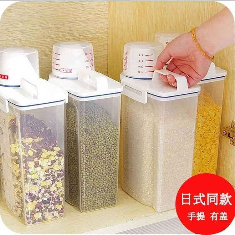 Kitchen Cereals Storage Box Home Kitchen Transparent Plastic PP Food Container Rice and Flour Storage Box With Measuring Cup