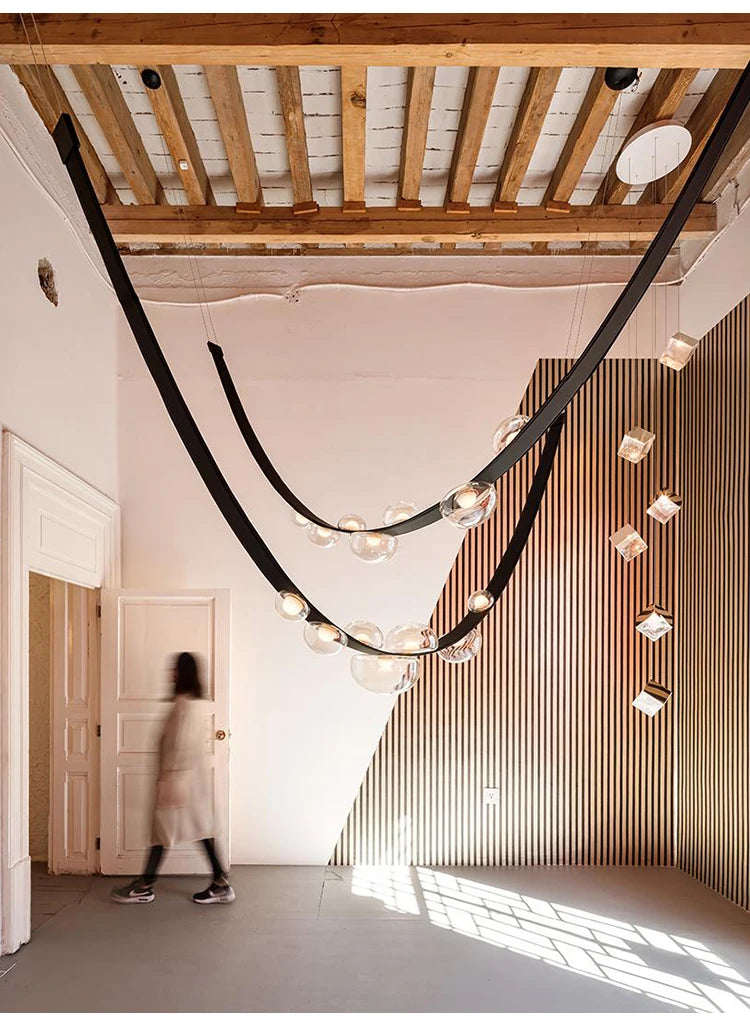 Modern Minimalist Living Room Belt Ceiling Chandelier Creative Villa Restaurant Bar Designer Leather Home Decorative Lights