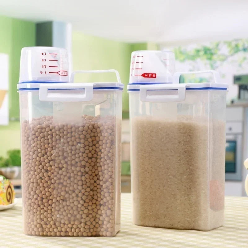 Kitchen Cereals Storage Box Home Kitchen Transparent Plastic PP Food Container Rice and Flour Storage Box With Measuring Cup