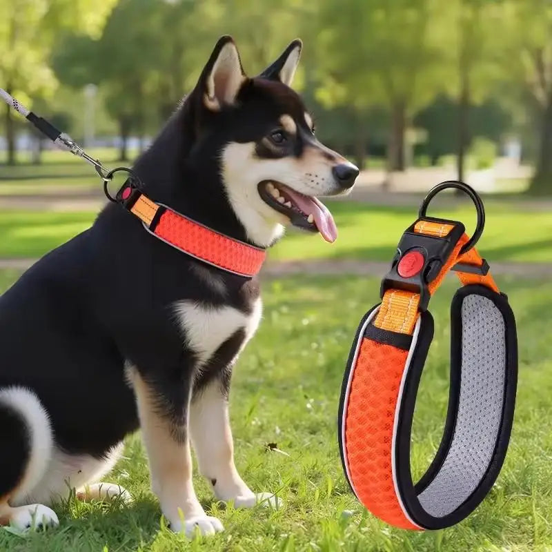 Dog Collar, Adjustable Soft Pet Collar with Escape-Proof Locking Buckle, Breathable Honeycomb Net Design for Small Large Dogs
