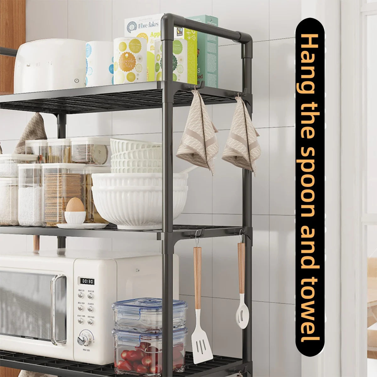 Kitchen storage rack - a multi-level, multi-functional home storage and organizing stand for floors