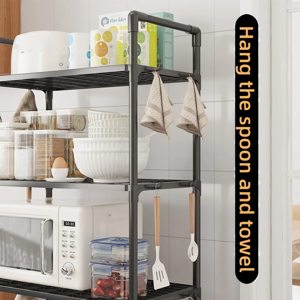 Kitchen storage rack - a multi-level, multi-functional home storage and organizing stand for floors