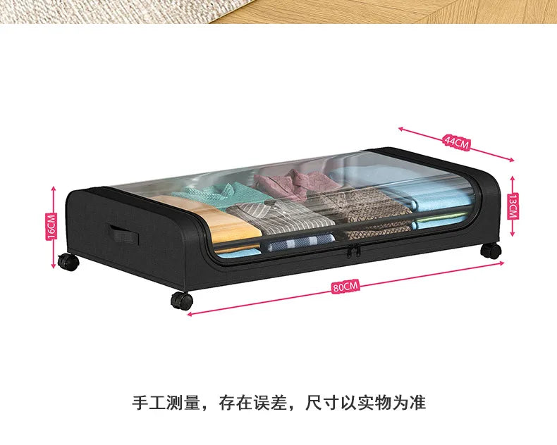 Bed Bottom Storage Box with Wheels Underbed Dust-Proof Organizer for Clothes Shoes Home Bedroom Simple Design Rolling Drawer