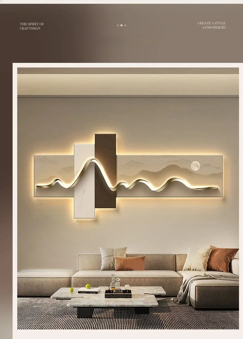 Living room decoration painting LED ambient wall light painting modern luxury sofa background wall, minimalist hanging painting