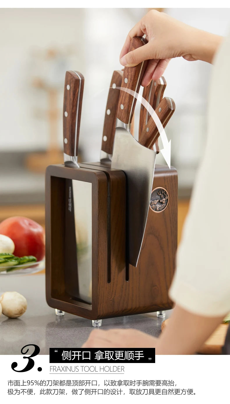 Kitchen countertop solid wood knife storage rack Household knife base Ventilation mould proof drainage knife rack knife case