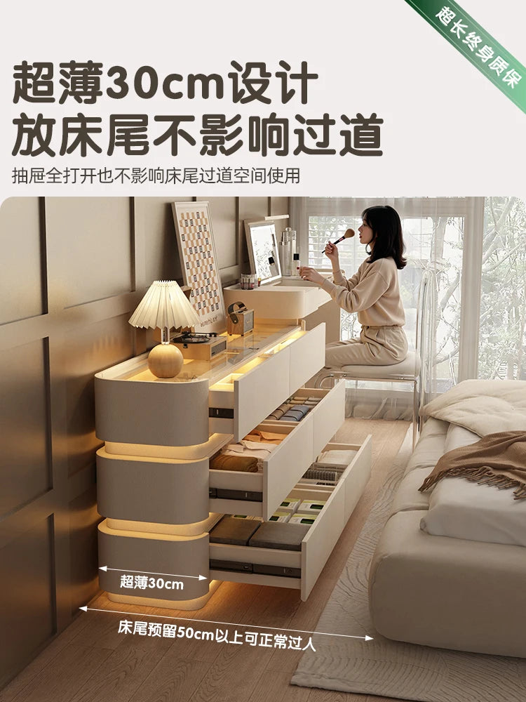 Bedroom integrated very narrow flip retractable storage cream wind French bedside cabinet
