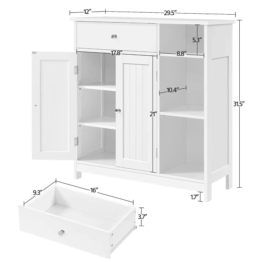 Bathroom Storage Cabinet with Drawer and 2 Beadboard Doors, White | Freestanding Floor Cabinet for Towels and, Customized