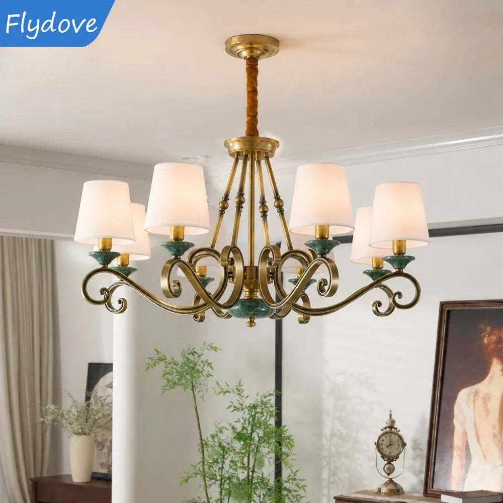 American Simple Country Living Room Bedroom Lighting Simple Pastoral Villa Hall Dining Room Light Marble All Copper Chandelier