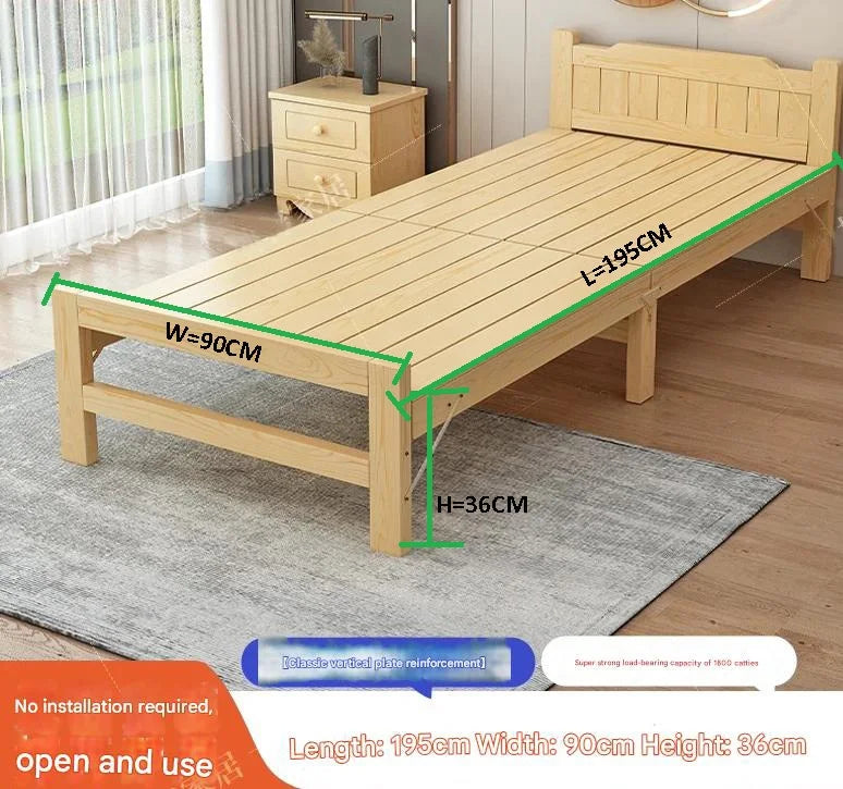 Home Bedroom Solid Wood Folding Bed for Small Apartments Rent Guest Personal Double Bed Compact Space Saving Design