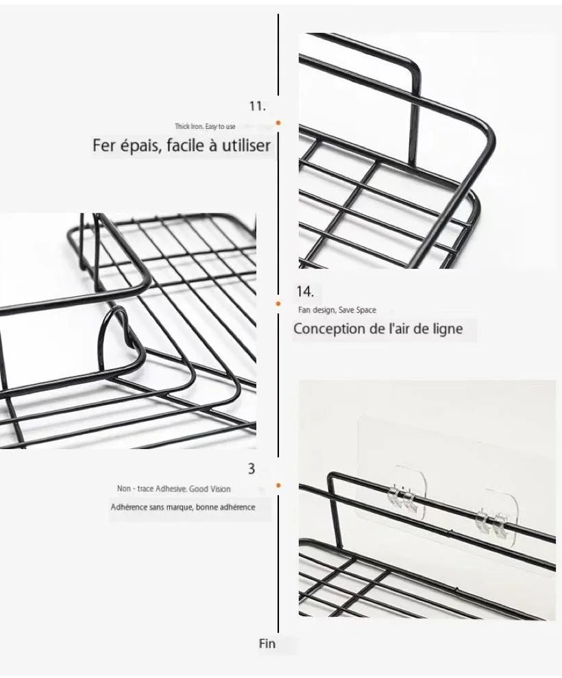 Bathroom kitchen Punch Corner Frame Shower Shelf Wrought Iron Shampoo Storage Rack Holder with Suction Cup bathroom accessories