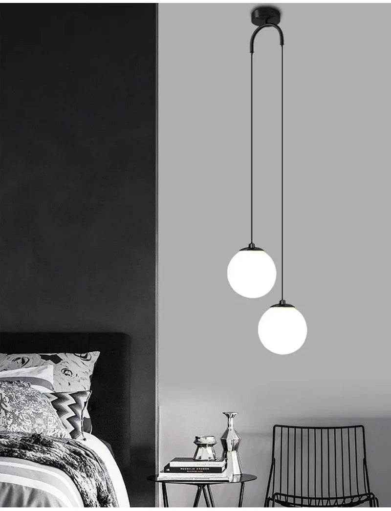 Bedroom Bedside Hanging Pendant Lamp Glass Ball LED Chandelier Lighting Ceiling Modern Interior Home Decor Lights Dining Kitchen