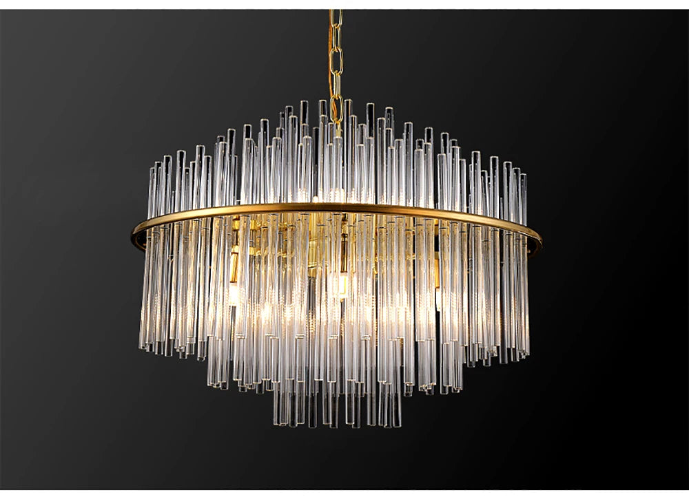 Living Room Ceiling Chandeliers Glass Rods Lamp Round Lighting Fixtures Modern Home Luxury Lustre Foyer Big Hanging Light Gold