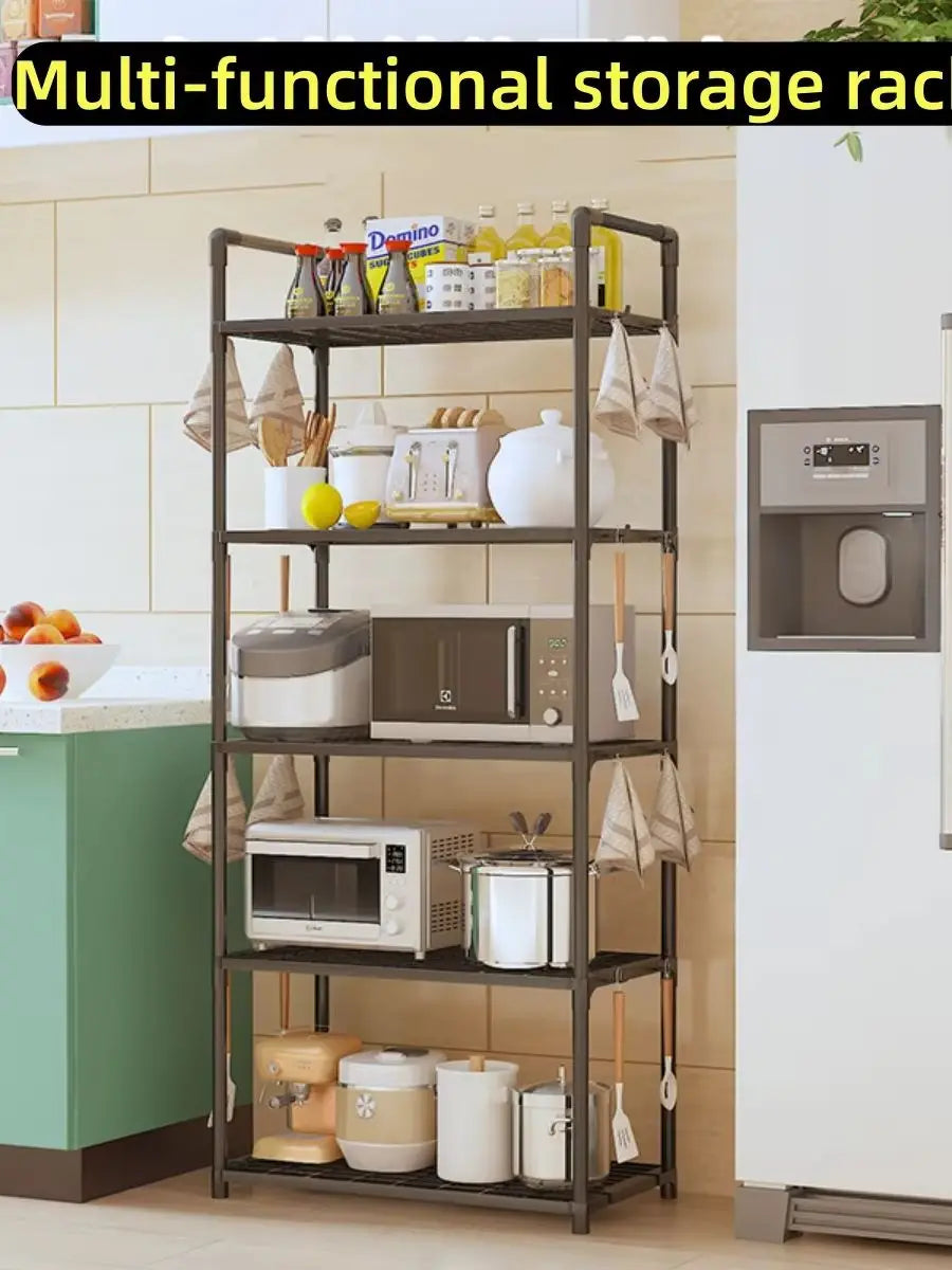 Kitchen storage rack - a multi-level, multi-functional home storage and organizing stand for floors
