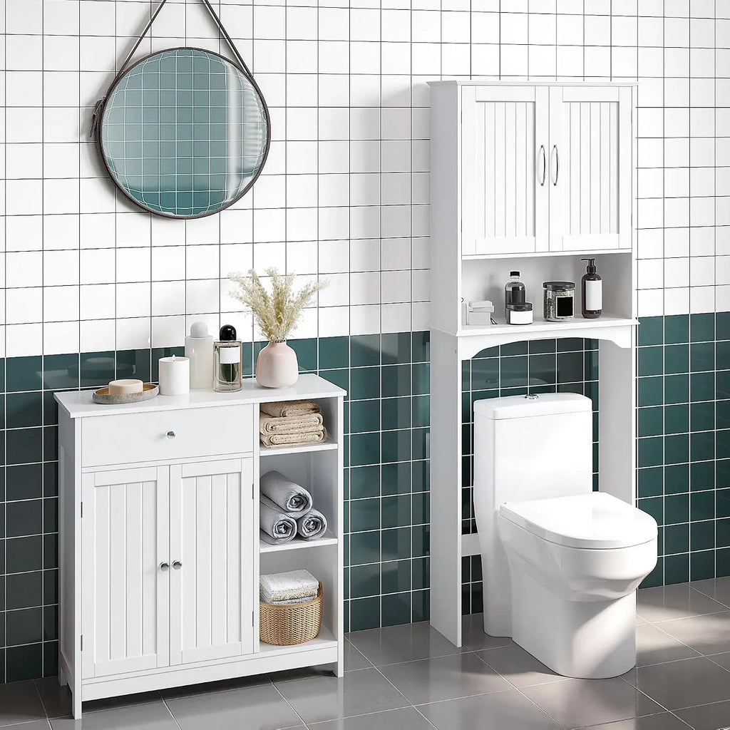 Bathroom Storage Cabinet with Drawer and 2 Beadboard Doors, White | Freestanding Floor Cabinet for Towels and, Customized