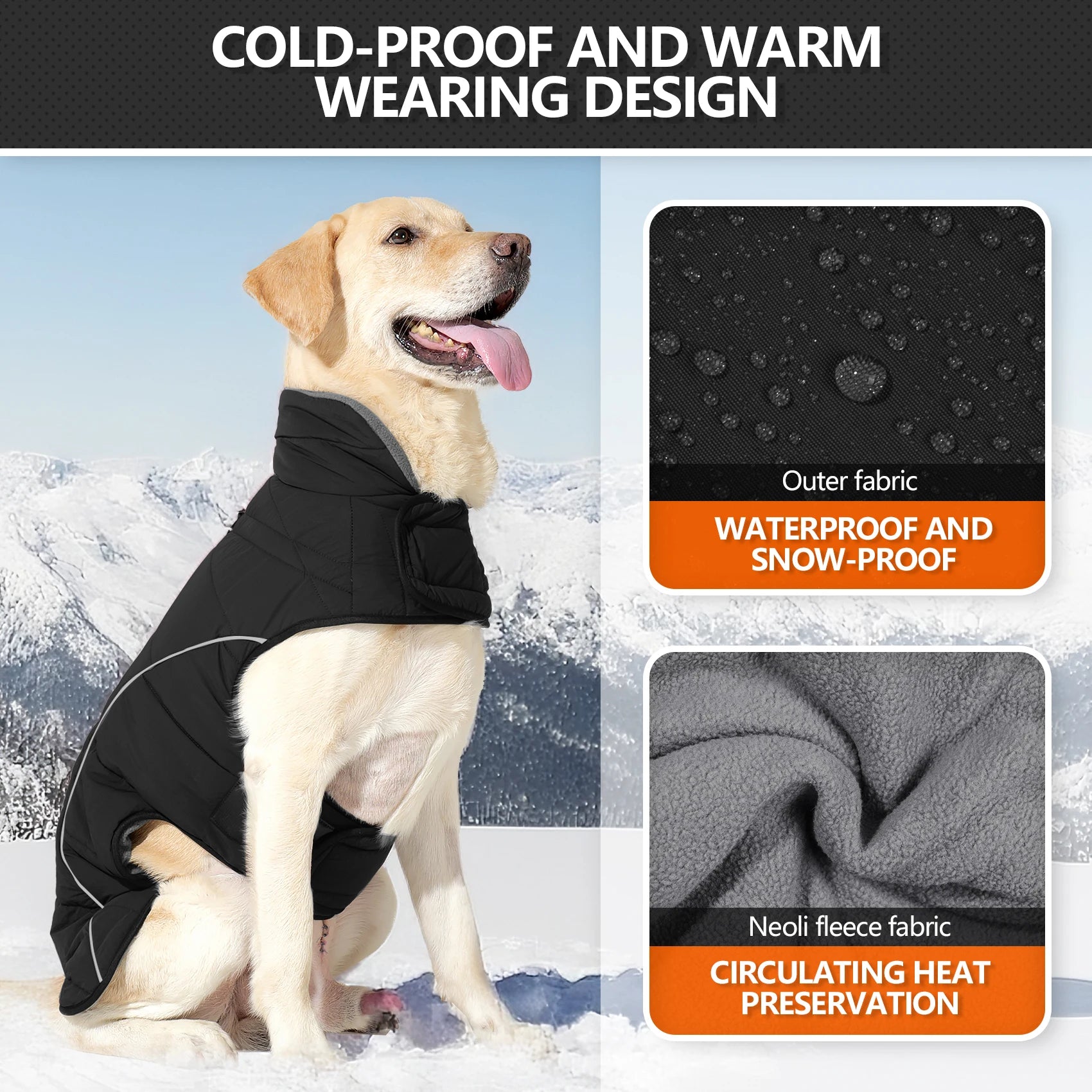 Dog Coat, Waterproof Winter Jacket,Warm Windproof Jacket, Reflective Adjustable Turtleneck Coats for Dogs with Hook & Loop