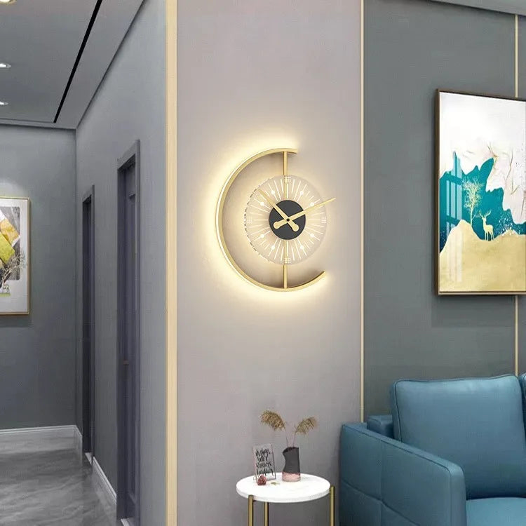 Living Room Light Luxury Creative Clock Wall Lamp