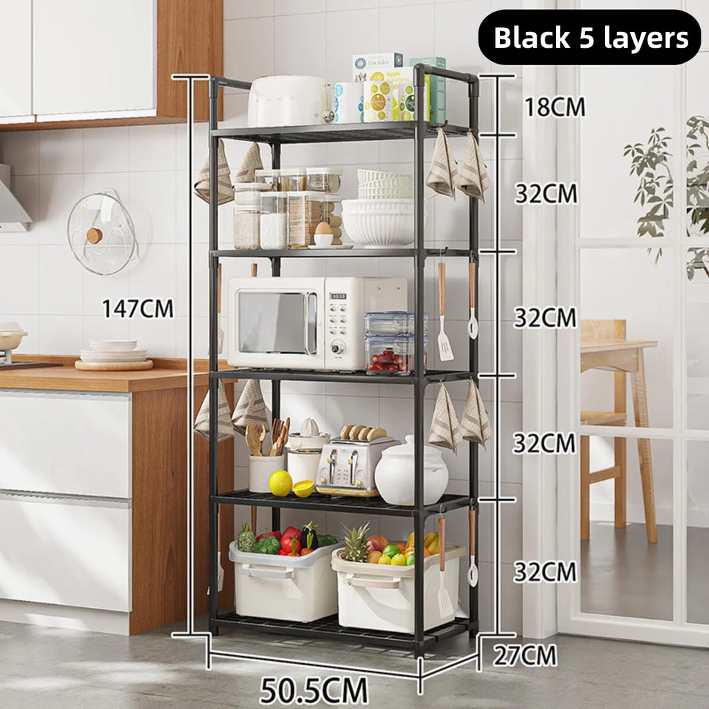 Kitchen storage rack - a multi-level, multi-functional home storage and organizing stand for floors