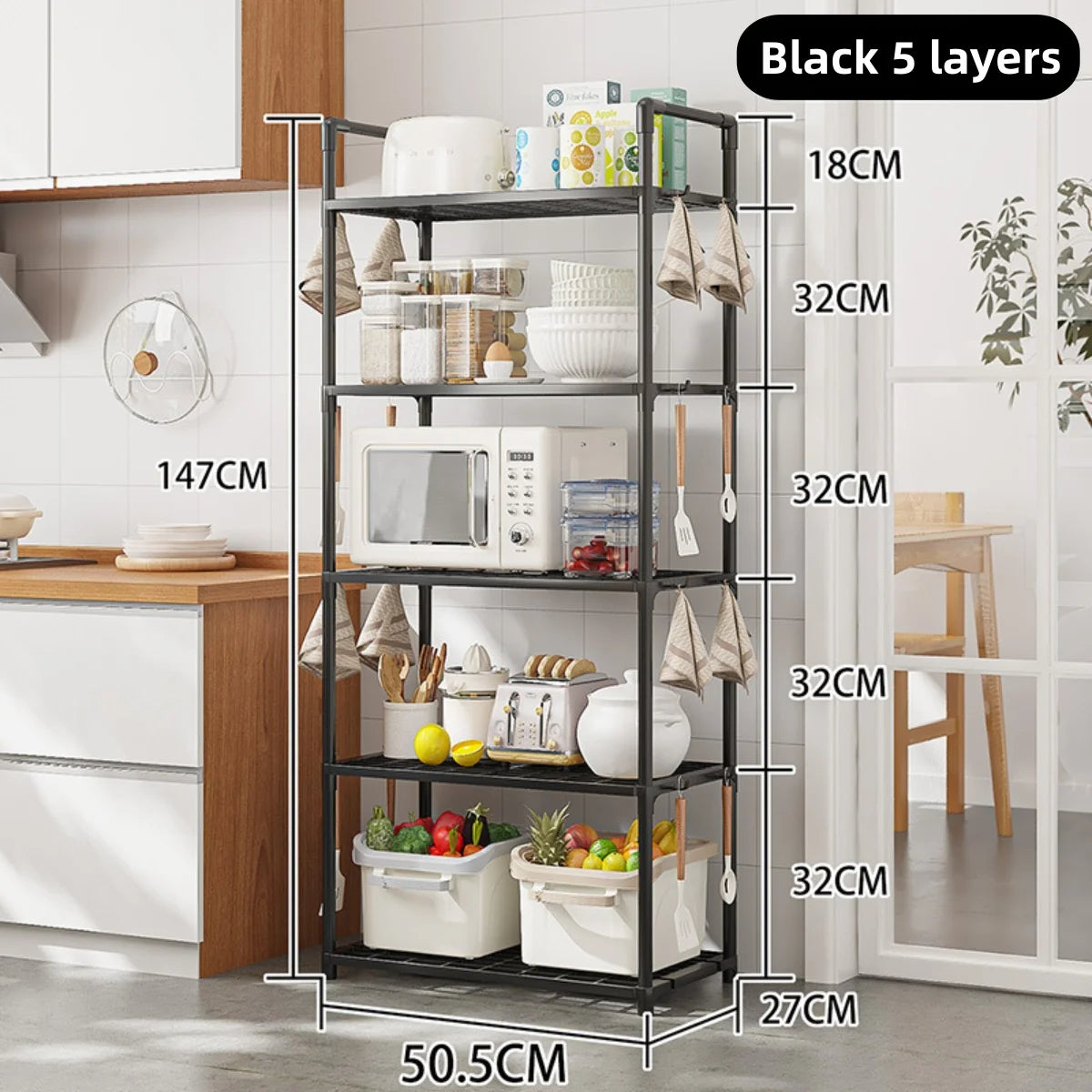 Kitchen storage rack - a multi-level, multi-functional home storage and organizing stand for floors