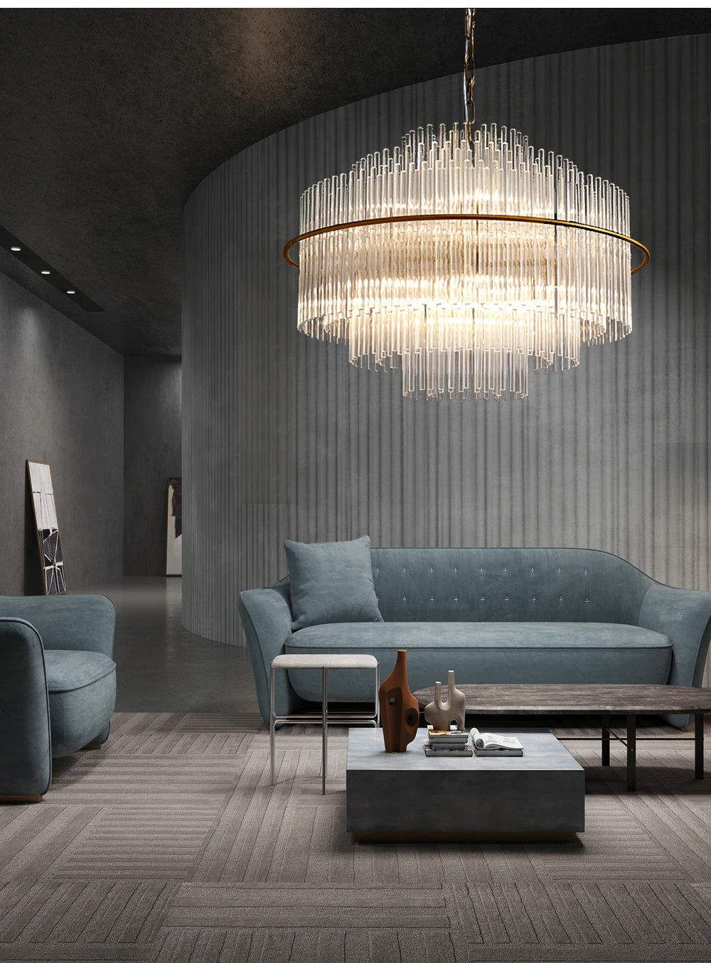 Living Room Ceiling Chandeliers Glass Rods Lamp Round Lighting Fixtures Modern Home Luxury Lustre Foyer Big Hanging Light Gold