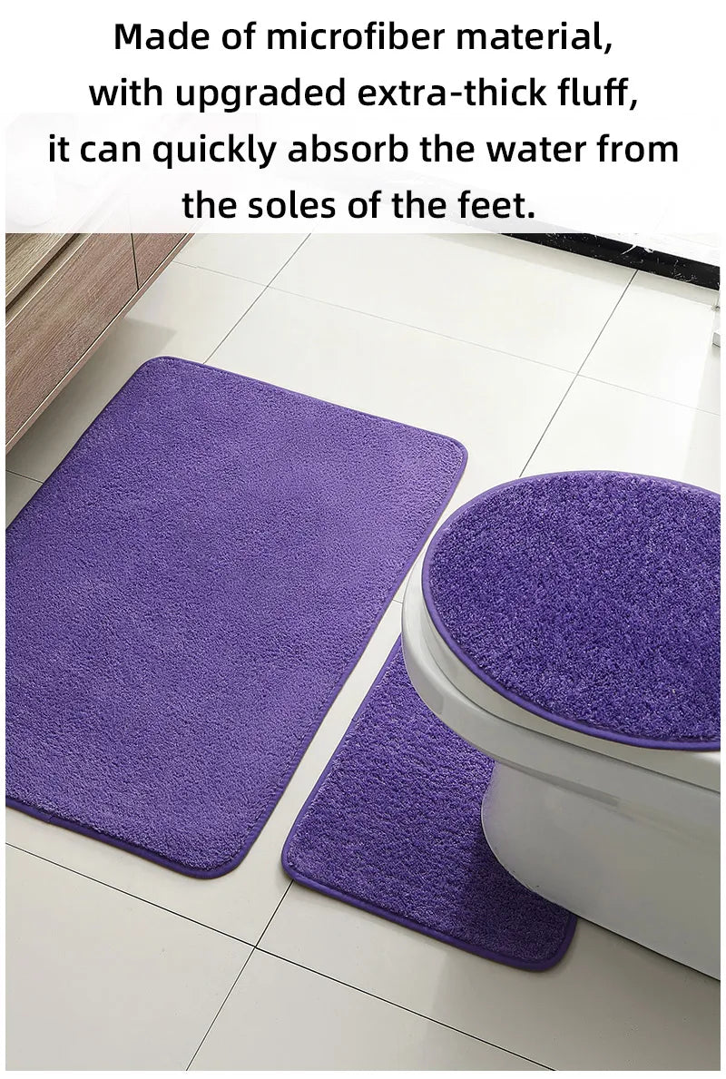 Bathroom Carpet 3-Piece Set Soft, Absorbent, Non-Slip, Microfiber Toilet Mat, U-Shaped Foot Pad