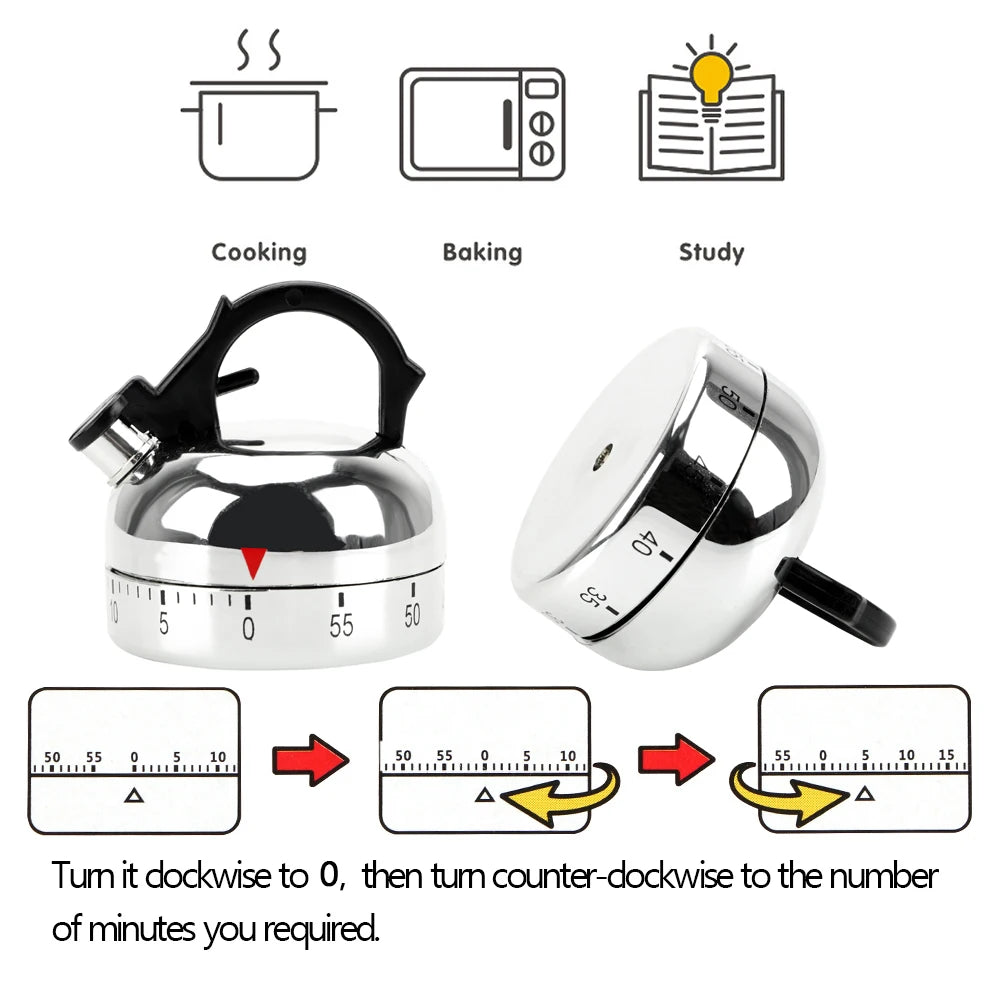 Kitchen Tool Gadgets 60 Minutes Kitchen Timer Kettle Shape Mechanical Timer Countdown Alarm Reminder Cooking Reminders Tools