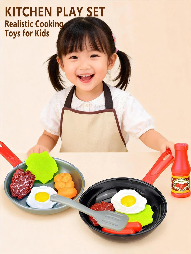 Kids' kitchen play toy, cooking fried eggs and stir-fry, frying pan set, kitchen toy, holiday gift