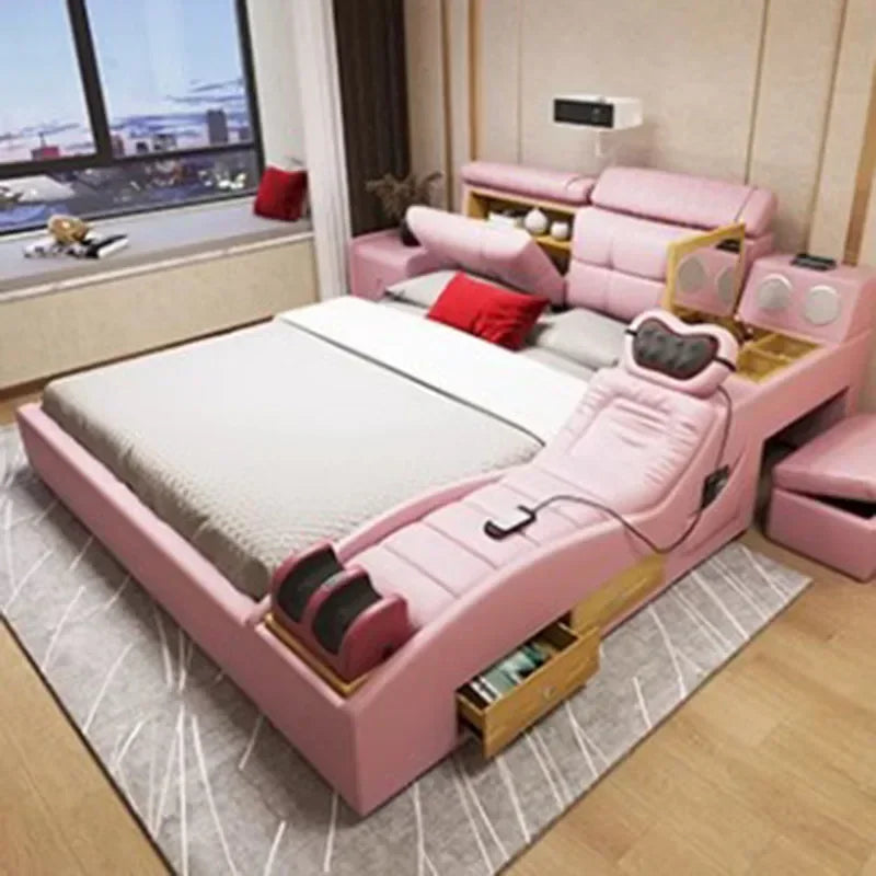 Master Girl Bedroom Double Bed Unique Queen Size Smart Multifunctional Double Bed Salon Modern Cama Matrimonial Room Furniture