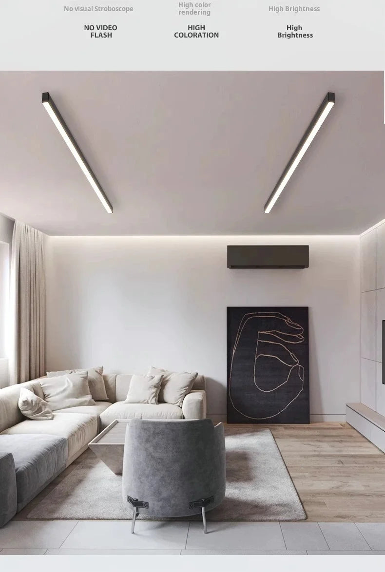 Minimalist Living Room, Bedroom, Balcony, No Main Light, Background Wall Lighting, Long Strip Exposed Linear LED Ceiling Light