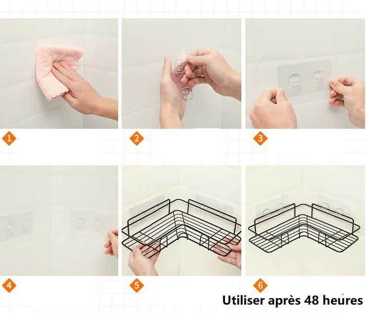 Bathroom kitchen Punch Corner Frame Shower Shelf Wrought Iron Shampoo Storage Rack Holder with Suction Cup bathroom accessories