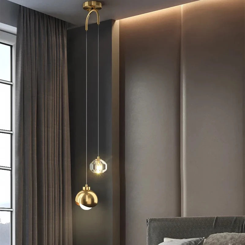 Bedroom Bedside Hanging Pendant Lamp Glass Ball LED Chandelier Lighting Ceiling Modern Interior Home Decor Lights Dining Kitchen